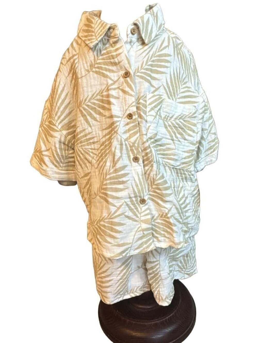 Grayson Threads Kids Palm Leaf Print Button-Down Shirt and Shorts Set